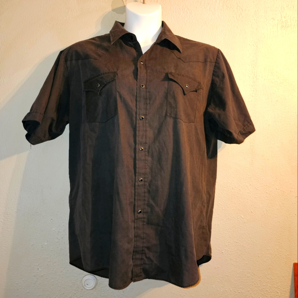 ELY CATTLEMAN Black X-LARGE Western Pearl Snap Shirt MENS Rodeo XL
